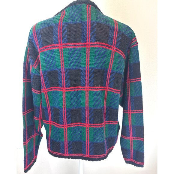 Vintage Tally Ho Cardigan Sweater Women’s Size PM Green Red Plaid Long Sleeve - Picture 3 of 11